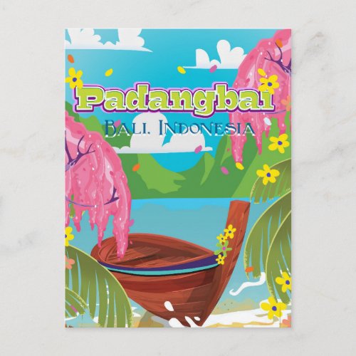 Padangbai cartoon travel poster art postcard