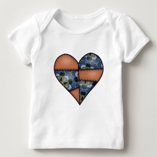 Padded Quilted Stitched Heart Brown Baby T-Shirt