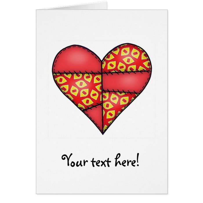 Padded Quilted Stitched Heart Red 02 Greeting Cards