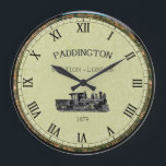 Paddington ~ Steam Engine ~ London England ~ 1879 Large Clock<br><div class="desc">~ Most Railroad Terminals Clocks Are Plain. Great for when you are in a hurry to catch a train. But in your Den or Man Cave The Steam Engine & Coal Car can bring some “POP” to an old design! ~*~ The Clock, Watch or Pocket Watch version is the Perfect...</div>