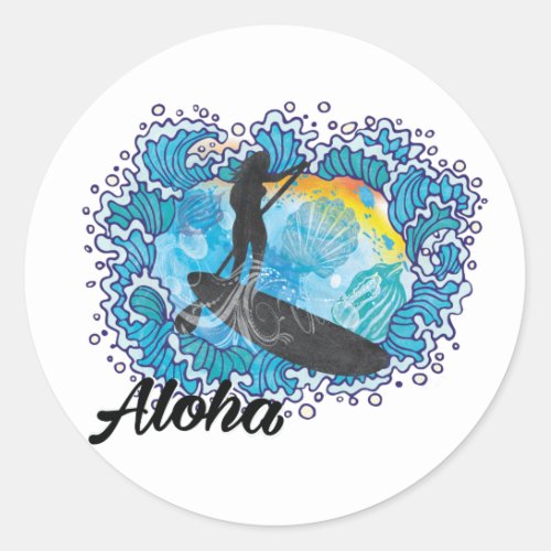 Paddle Boarding Paradise Classic Round Sticker