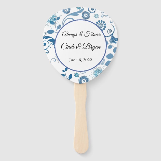 Paddle Fan-Blue Floral Hand Fan (Front)