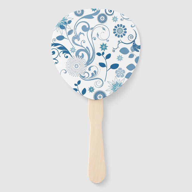 Paddle Fan-Blue Floral Hand Fan (Front)