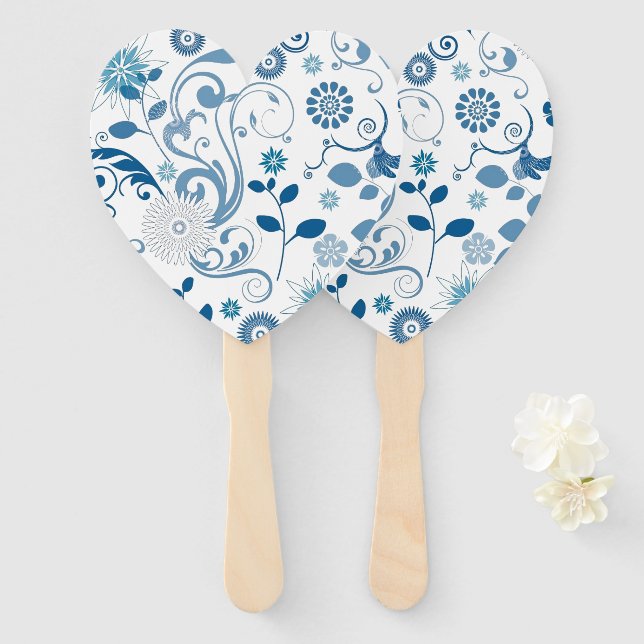 Paddle Fan-Blue Floral Hand Fan (Front and Back)