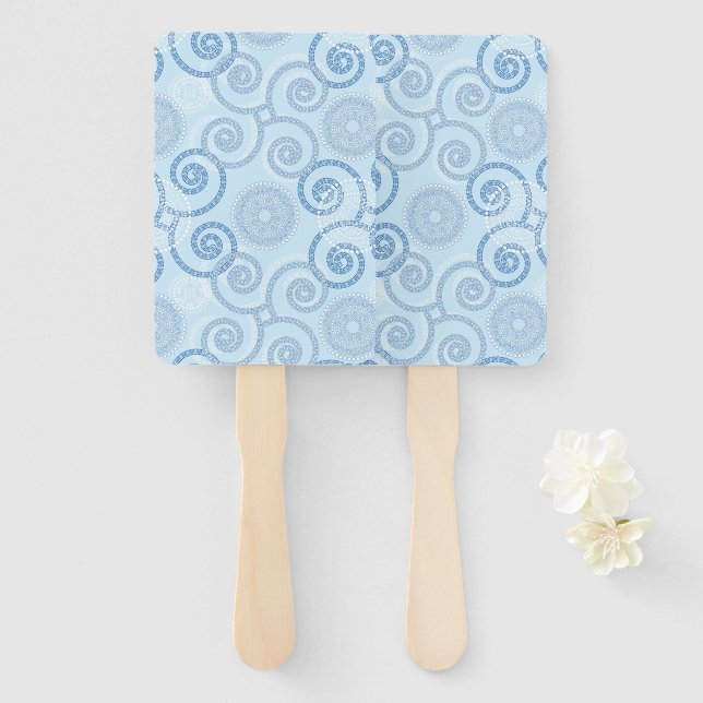 Paddle Fan-Blue Pearls Hand Fan (Front and Back)