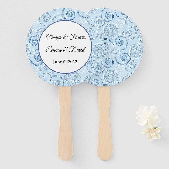 Paddle Fan-Blue Pearls Hand Fan (Front and Back)