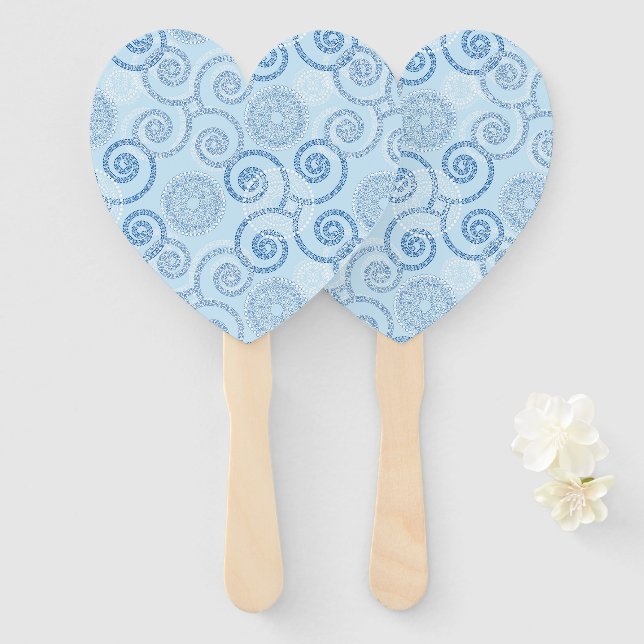 Paddle Fan-Blue Pearls Hand Fan (Front and Back)