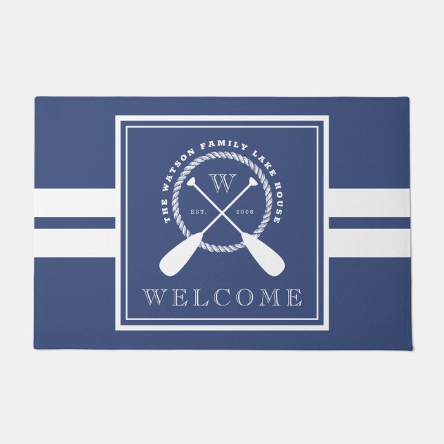 Paddle Monogram Lake House Welcome Doormat (Front)
