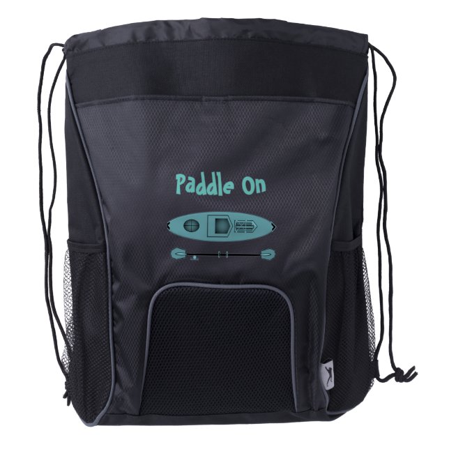 Paddle On Teal Kayak Drawstring Backpack (Front)