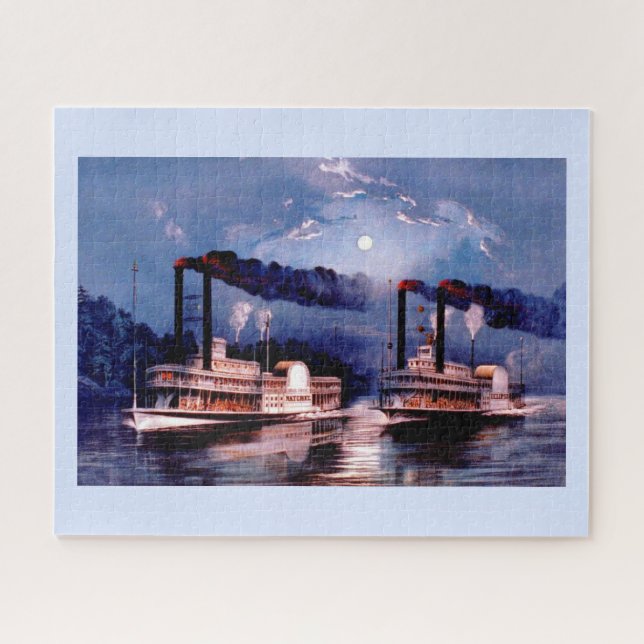 Paddle steamers in a midnight race jigsaw puzzle (Horizontal)