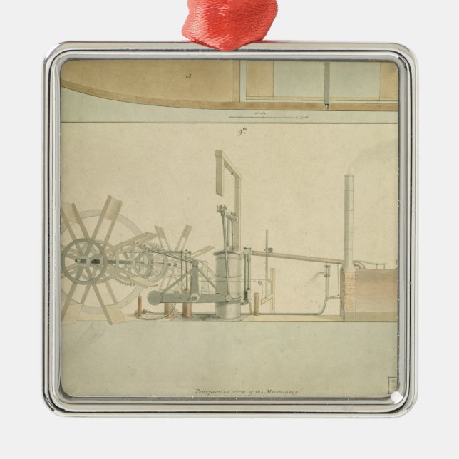 Paddle-wheel, perspective view of machinery drawn metal ornament (Front)