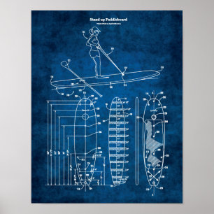 Paddleboard Blueprint Patent Lakehouse Decor