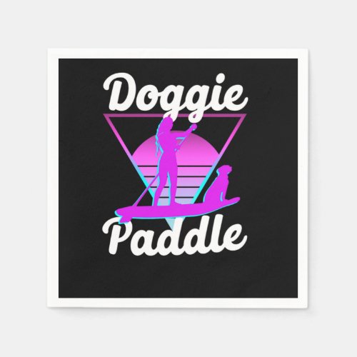 Paddleboard Doggie Paddle Girl Dog Vaporwave Retro Napkins