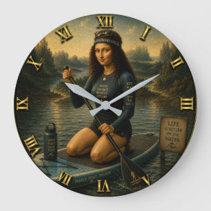 Paddleboard Funny Mona Lisa SUP Gift for Paddle Large Clock