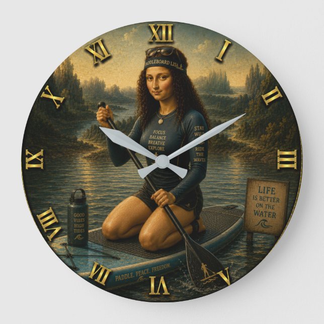 Paddleboard Funny Mona Lisa SUP Gift for Paddle Large Clock (Front)