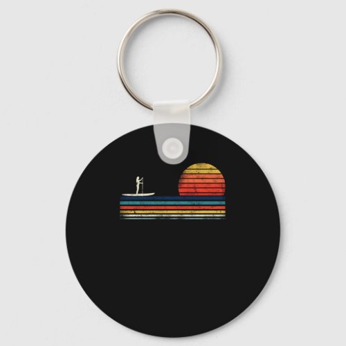 Paddleboard Paddleboard Girl Vintage Retro Sunset Keychain