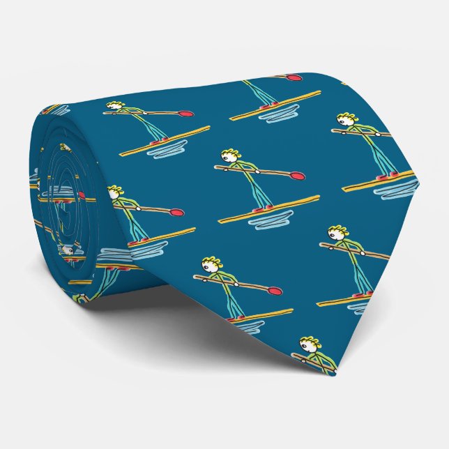 Paddleboard Stickman Neck Tie (Rolled)