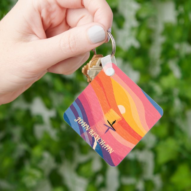 Paddleboard Sunset Abstract Landscape Keychain  (Hand)