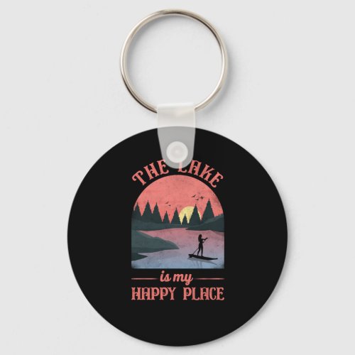 Paddleboard The Lake Is My Happy Place Girl Sunset Keychain