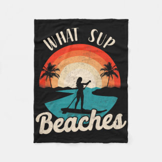 Paddleboard What Sup Beaches Girl Vintage Retro Su Fleece Blanket