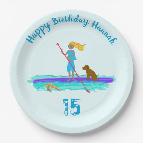 Paddleboarding Girl Birthday Party Paper Plate