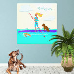 Paddleboarding SUP Happy Place Wall Canvas<br><div class="desc">Paddleboarding illustration wall hanging on stretched canvas comes ready to hang. A blond girl paddles on her purple board with her dog enjoying the outing. Tropical blue water and sunny sky with text template in the top corner. A happy sea turtle swims alongside in this graphic illustration any teenage girl...</div>