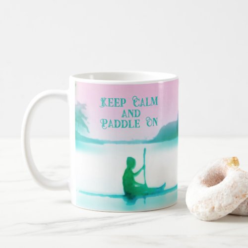 Paddleboarding SUP Watercolor Pink Blue Coastal Coffee Mug