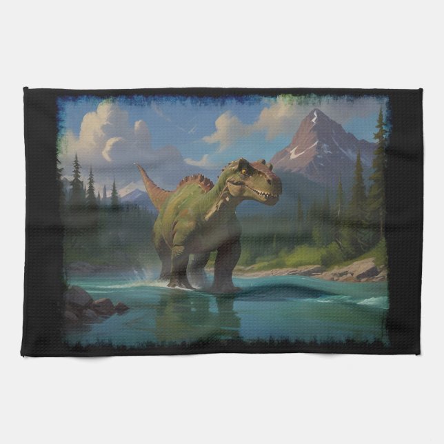 Paddling Brontosaurus & River Fun  Kitchen Towel (Horizontal)