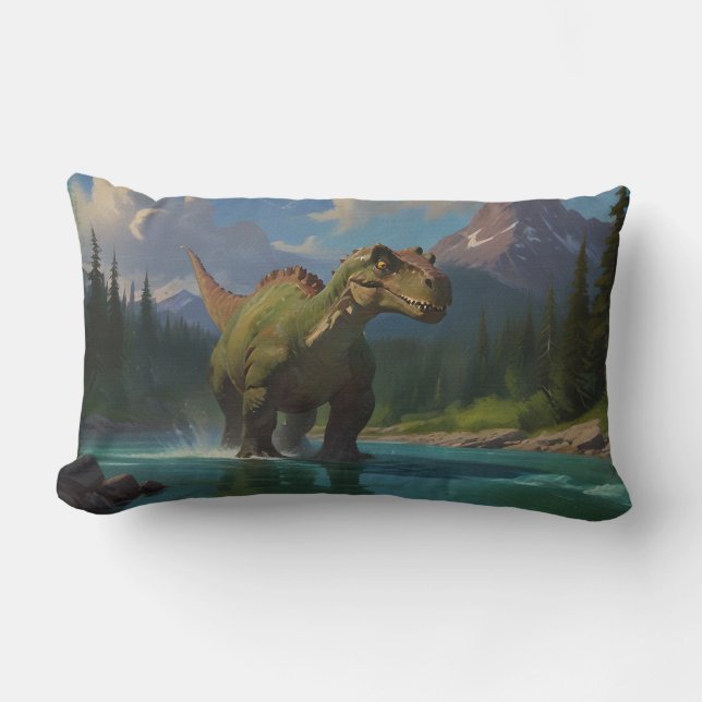 Paddling Brontosaurus & River Fun  Lumbar Pillow (Front)