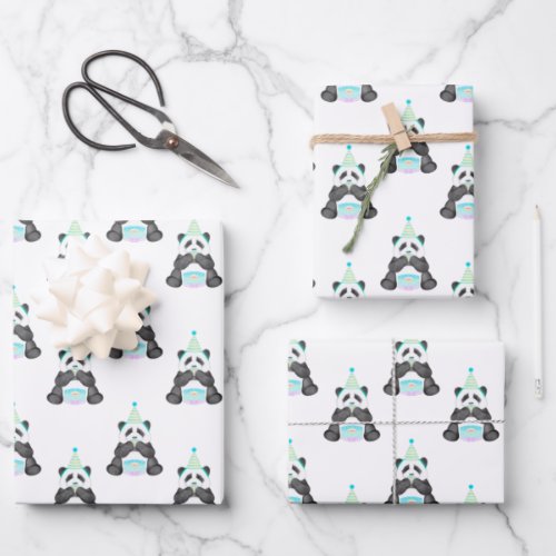 Paddy Party Panda With Cake Pattern Wrapping Paper Sheets