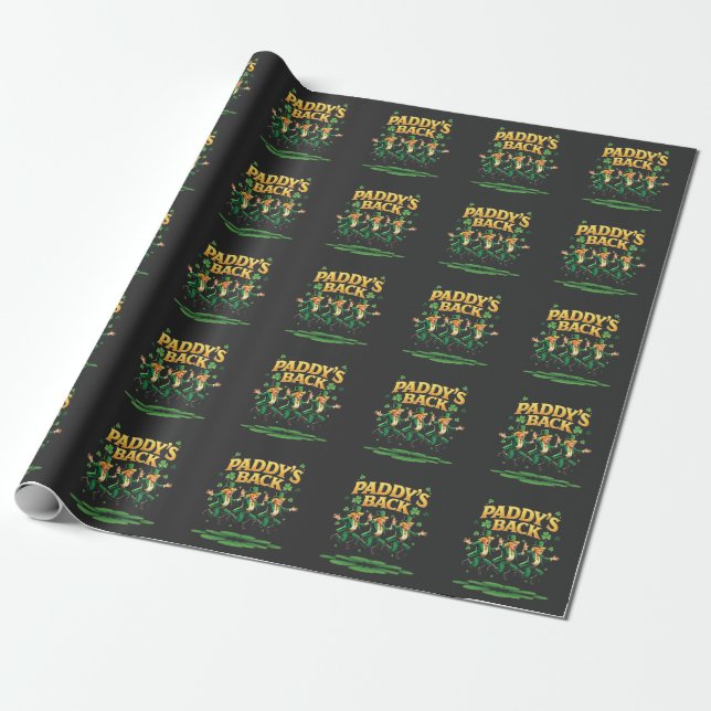 Paddy's Back Funny Trump St Patrick Day Leopard  Wrapping Paper (Unrolled)