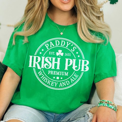 Paddys Irish Pub Green And White St Patricks Day T_Shirt