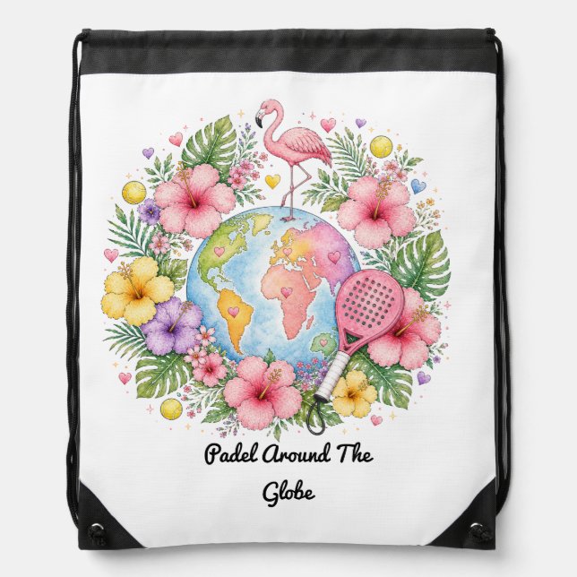 Padel Around The Globe Tropical Flamingo Drawstrin Drawstring Bag (Front)