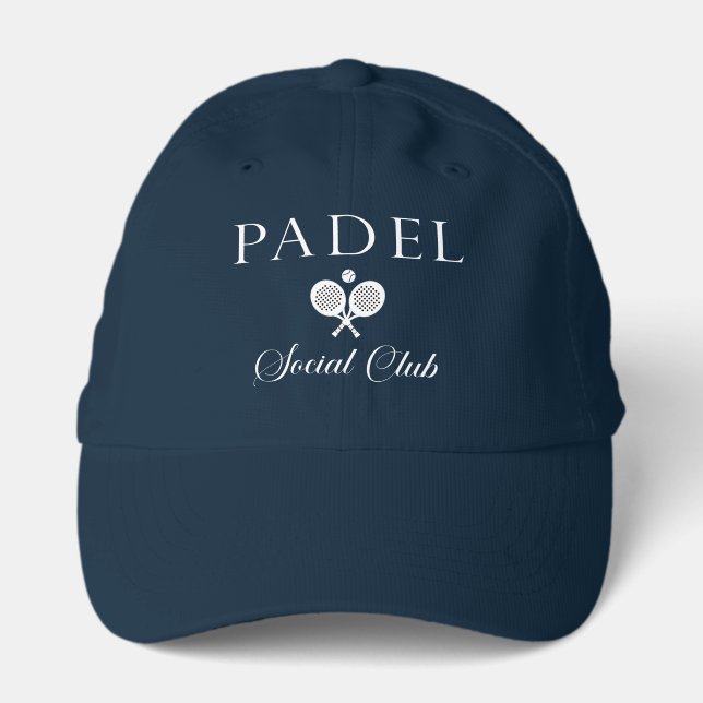 PADEL CAP – SOCIAL CLUB EMBLEM - WHITE on NAVY (Front)