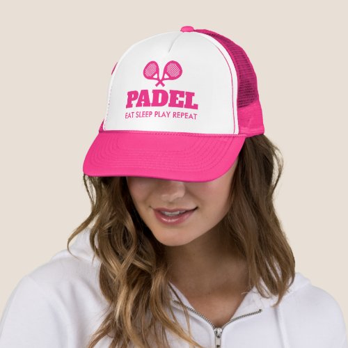 Padel Eat Sleep Play Repeat neon pink trucker hat