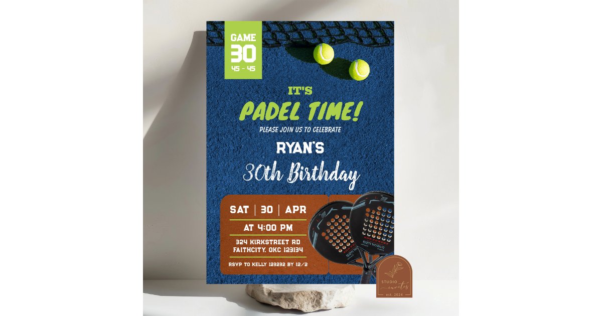Padel Game Time Birthday Game Invitation | Zazzle