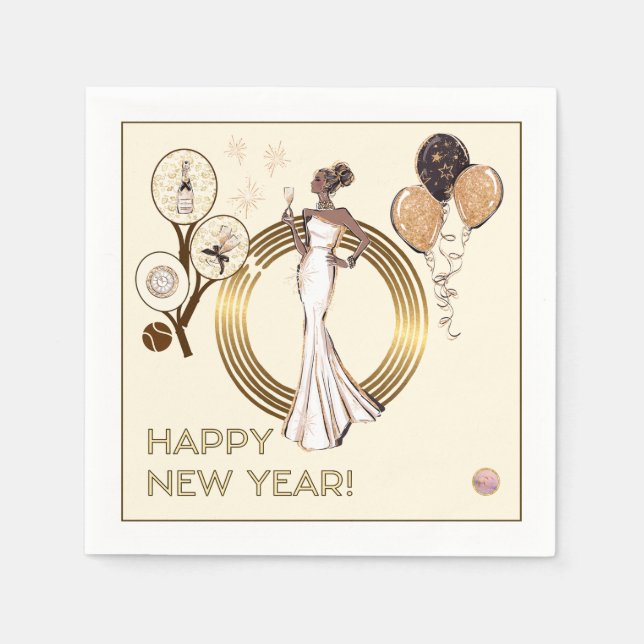 PADEL NAPKIN: NEW YEAR’S PADEL DIVA – CREAM & GOLD NAPKINS (Front)