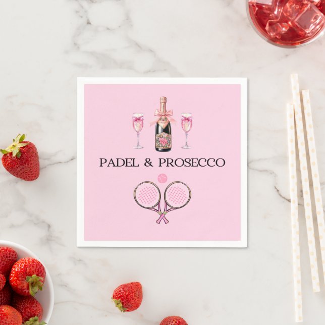 PADEL NAPKIN: PADEL & PROSECCO CLASSIC PINK-BLACK NAPKINS (Insitu)