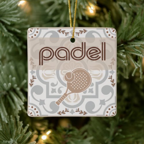 Padel Ornament-Spanish Tile Vibes in Taupe & Brown Ceramic Ornament