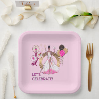 PADEL PLATE: CELEBRATION PADEL DIVA BRIGHT PINK PAPER PLATES