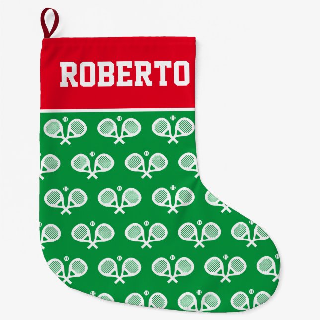 Padel racket Christmas stocking with custom name (Front)