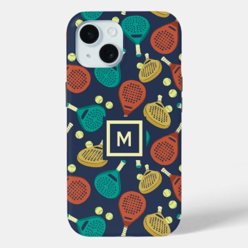 Padel Rackets Pattern with Initial iPhone 15 Case