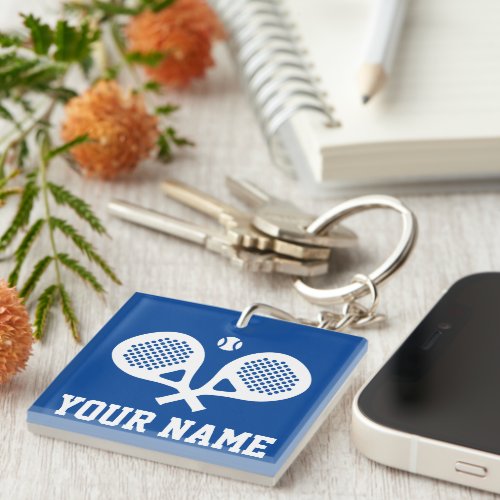 Padel tennis player keychain with custom name