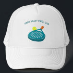 Padel Tennis Racket and Ball Personalized Trucker Hat<br><div class="desc">Add a slogan,  your team name or other custom text to this hat featuring an illustration of a padel tennis racket and a ball. The graphic is in bright blue,  orange and yellow with your message in coordinating blue lettering.</div>