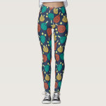 Padel Tennis Rackets and Balls Patterned Leggings<br><div class="desc">Whether you're on the court or hanging out at home,  show off your love for playing padel with these patterned leggings. Padel tennis rackets and balls in teal,  gold,  terra cotta,  cream and yellow are set against a navy blue background.</div>