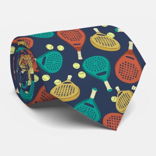 Padel Tennis Rackets and Balls Patterned Neck Tie