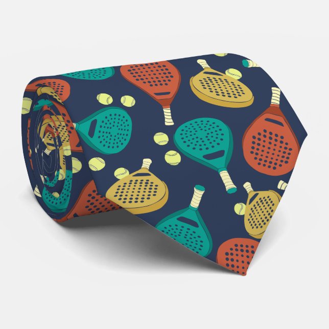 Padel Tennis Rackets and Balls Patterned Neck Tie (Rolled)