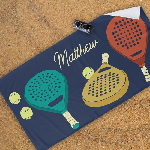Padel Tennis Rackets and Balls Personalized Beach Towel
