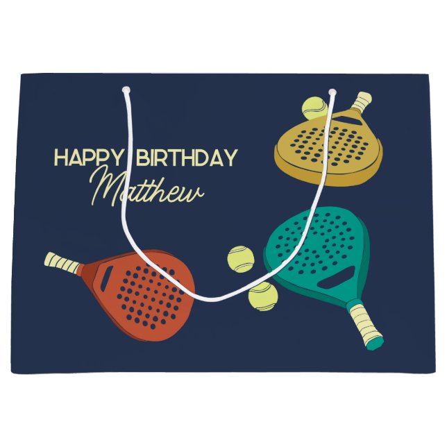 Padel Tennis Rackets and Balls Personalized Large Gift Bag (Front)
