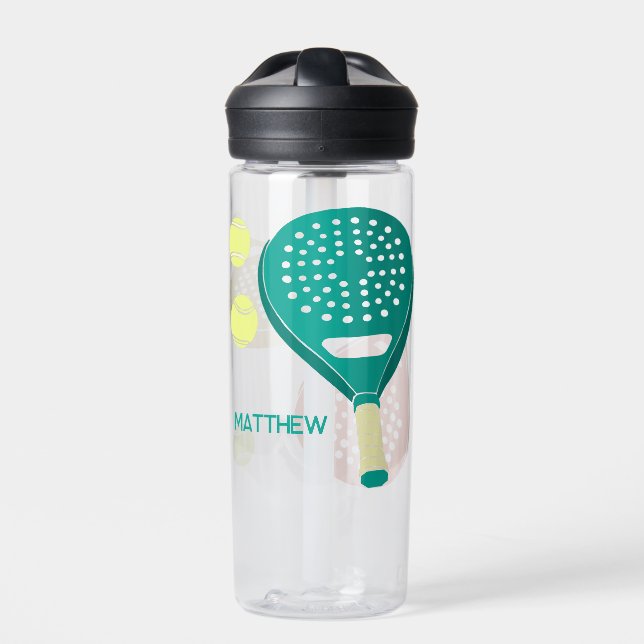 Padel Tennis Rackets and Balls Personalized Water Bottle (Front)